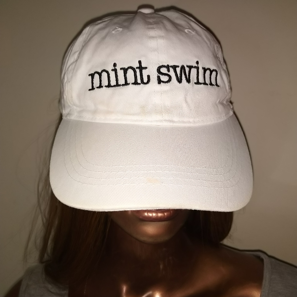 Women's white mint swim dad cap